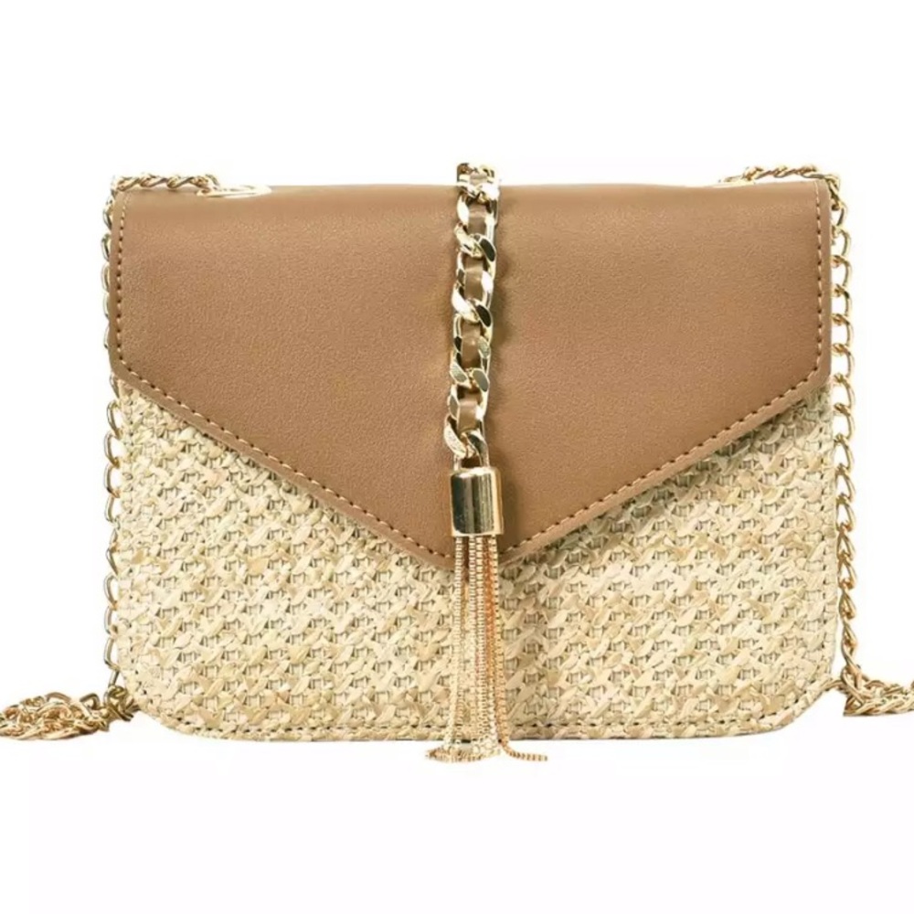 NEW Straw Tan Leather Tassel Mini Bag